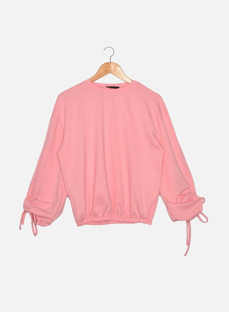 Elastic Hem Crew Neck Sweatshirt