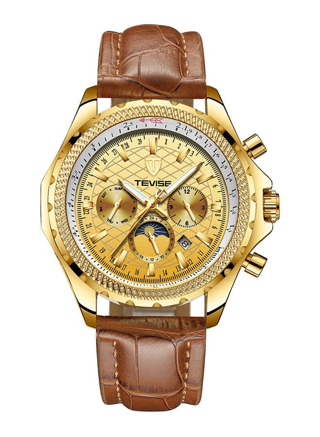 Men's Leather Chronograph Analog Watch T841B - 47 mm - Brown