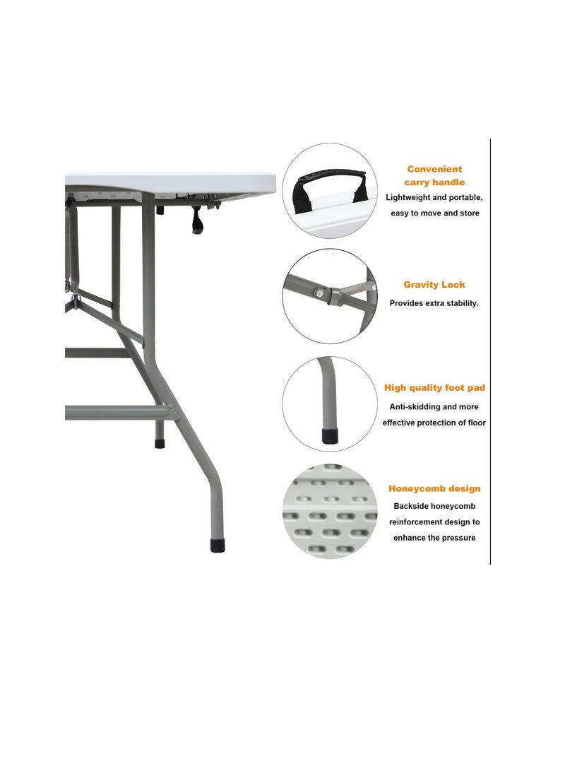 Heavy Duty Foldable Table Ideal For Crafts, Outdoor Events, Picnic Table, BBQ Party, Camping Table, Convenient to Carry With Handle, Lightweight, Portable Table 152X70X74CM Folding Table