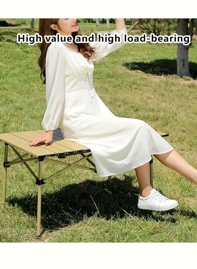 Folding Camping Table With Carry Bag Foldable Roll Up Portable Table Large Carbon Steel Waterproof Table For Outdoor Camping Picnic Backpacking Beach BBQ Cooking Garden 95X55X50CM