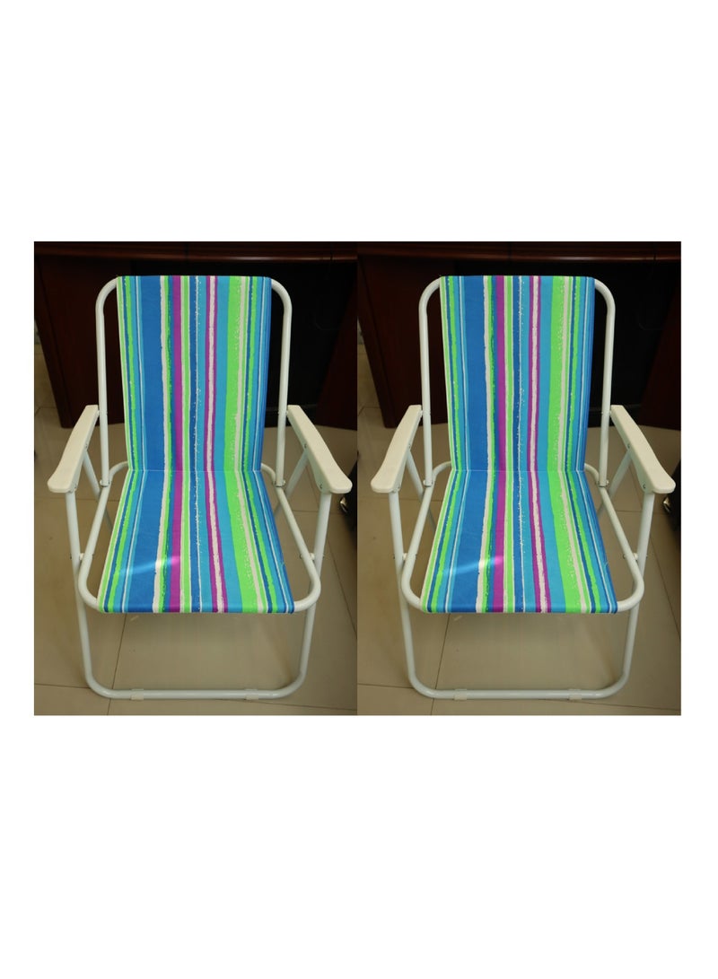 2 Pcs Beach Chair Foldable Camping Chair For Outdoor Camp Beach Travel Picnic Hiking, Multicolor 47X48X67CM