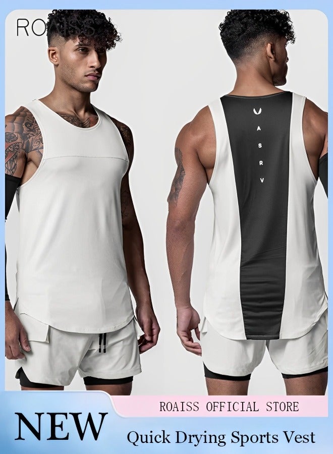 Men's Casual Color Matching Printed Fitness Vest Basketball Running Gym Quick Dry Sports Tank Top Comfortable and Breathable Loose Sleeveless Top