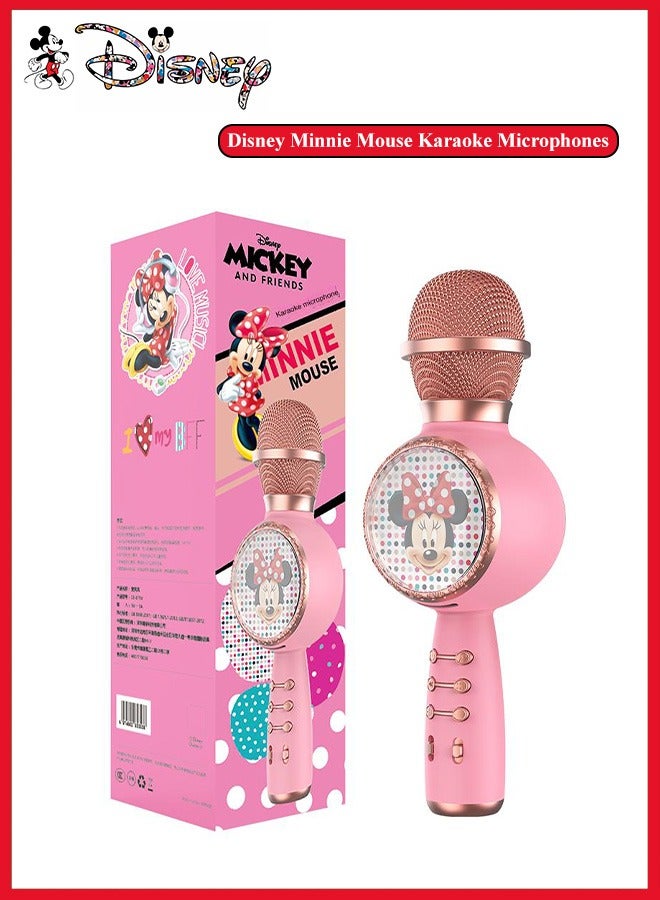 Minnie 4 in 1 Handheld Wireless Bluetooth Karaoke Microphone Speaker with Dancing LED Lights Home KTV Player Compatible with Android & iOS Devices for Party Kids Singing