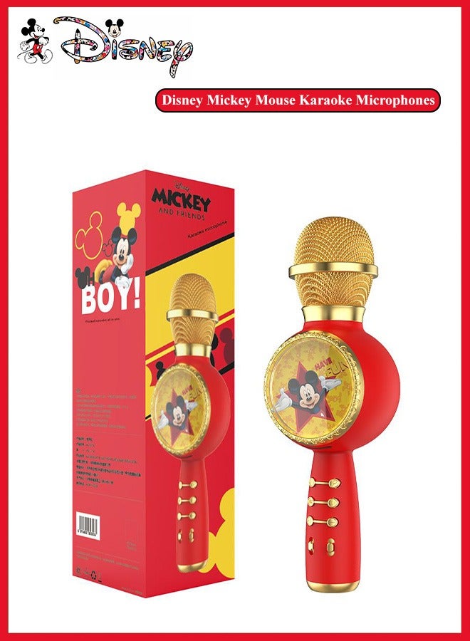 Mickey 4 in 1 Handheld Wireless Bluetooth Karaoke Microphone Speaker with Dancing LED Lights Home KTV Player Compatible with Android & iOS Devices for Party Kids Singing