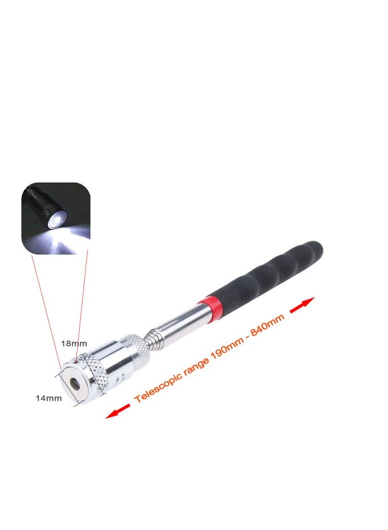 Telescoping Magnetic Pickup Tools, Extendable Grabber Mechanic Tools, Mini Portable Telescopic Magnetic Magnet Pen For Picking Up Nut Bolt Extendable Pickup Rod Stick, ( Black with Light )