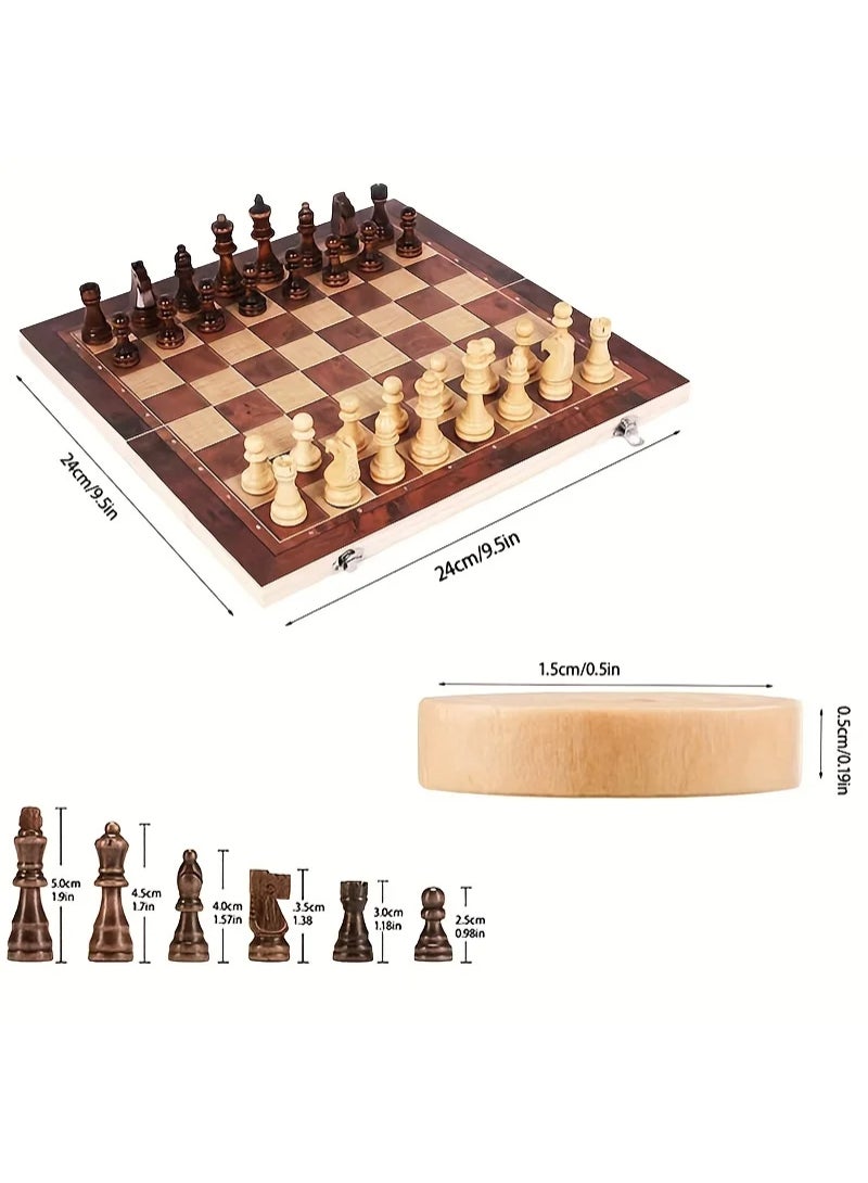 3 In 1 Chess Board Folding Wooden Portable Chess Game Board Wooden Chess Board For Adults Chess Checkers Backgammon