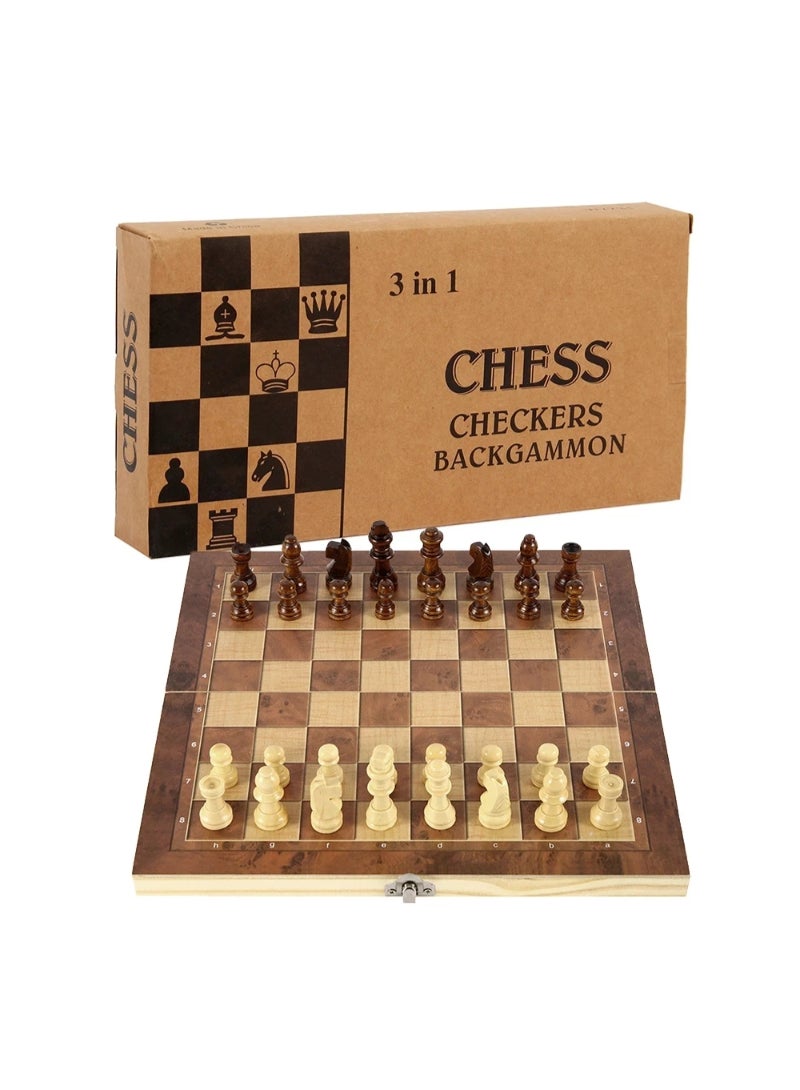 3 In 1 Chess Board Folding Wooden Portable Chess Game Board Wooden Chess Board For Adults Chess Checkers Backgammon