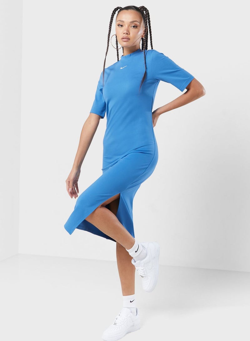 Blue Knit Midi Dress