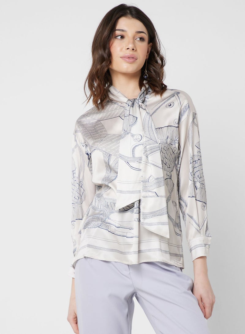 Front Tie Printed Blouse