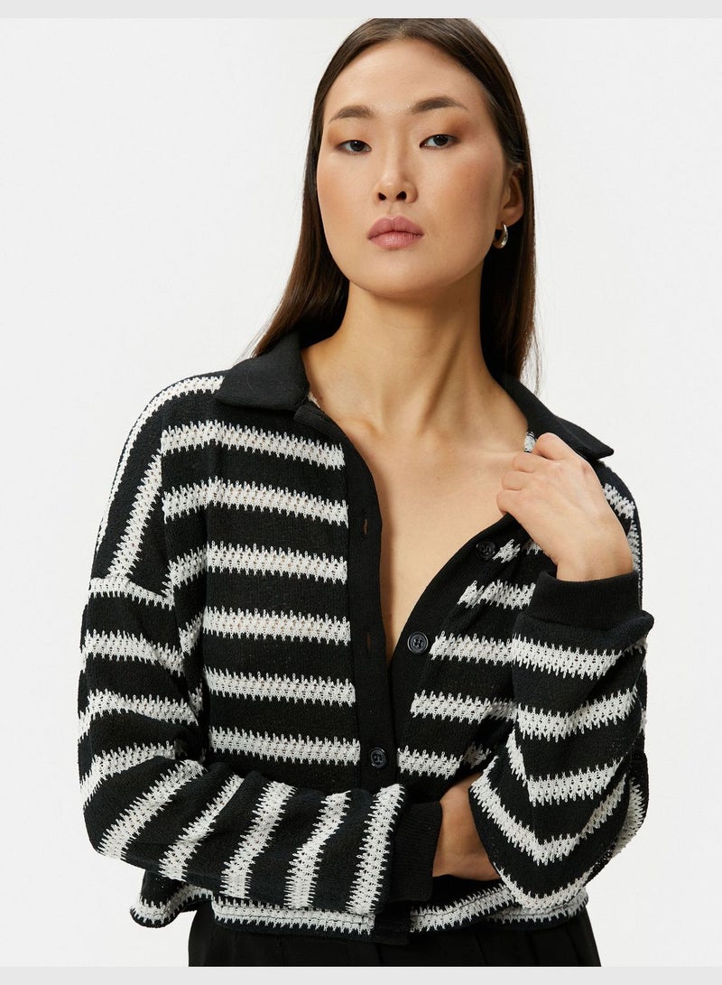 Regular Fit Buttoned Polo Neck Cardigan