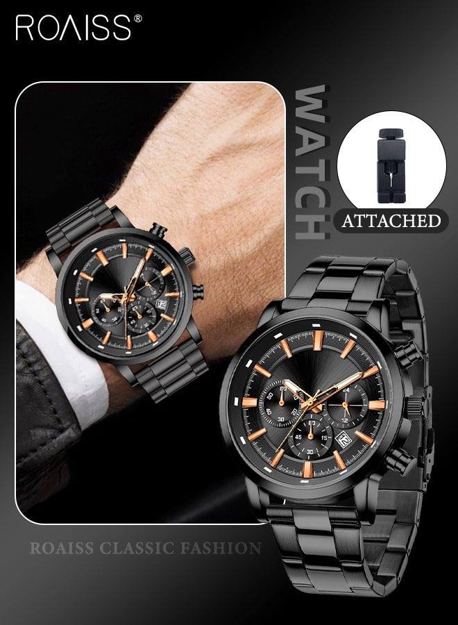 Men's Stainless Steel Strap Chronograph Quartz Watch Round Dial Casual Sport Design 30M Waterproof Luminous Wristwatch as Gift for Men