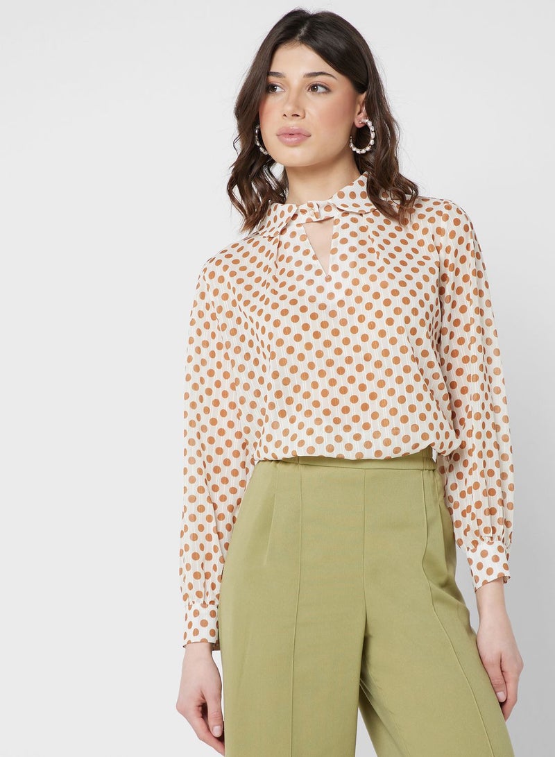 Dot Printed Collar Blouse