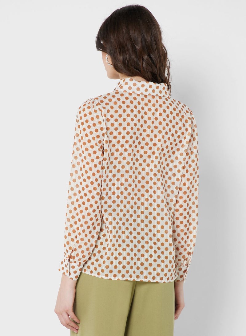 Dot Printed Collar Blouse