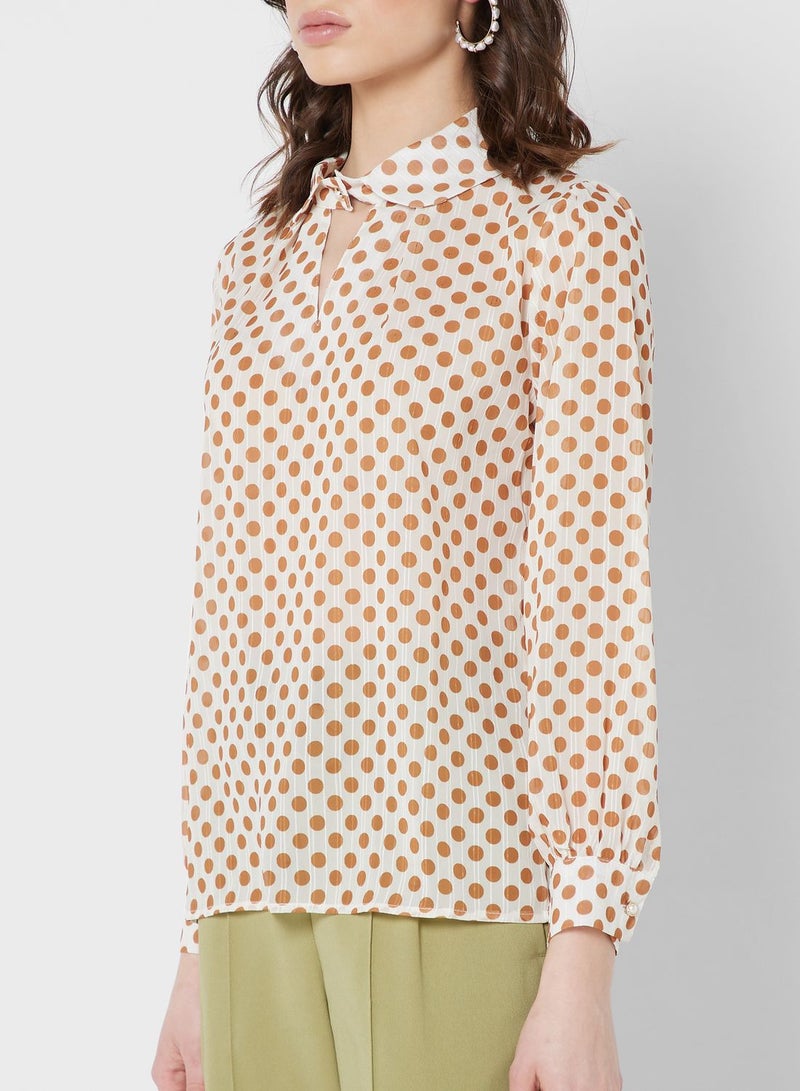 Dot Printed Collar Blouse