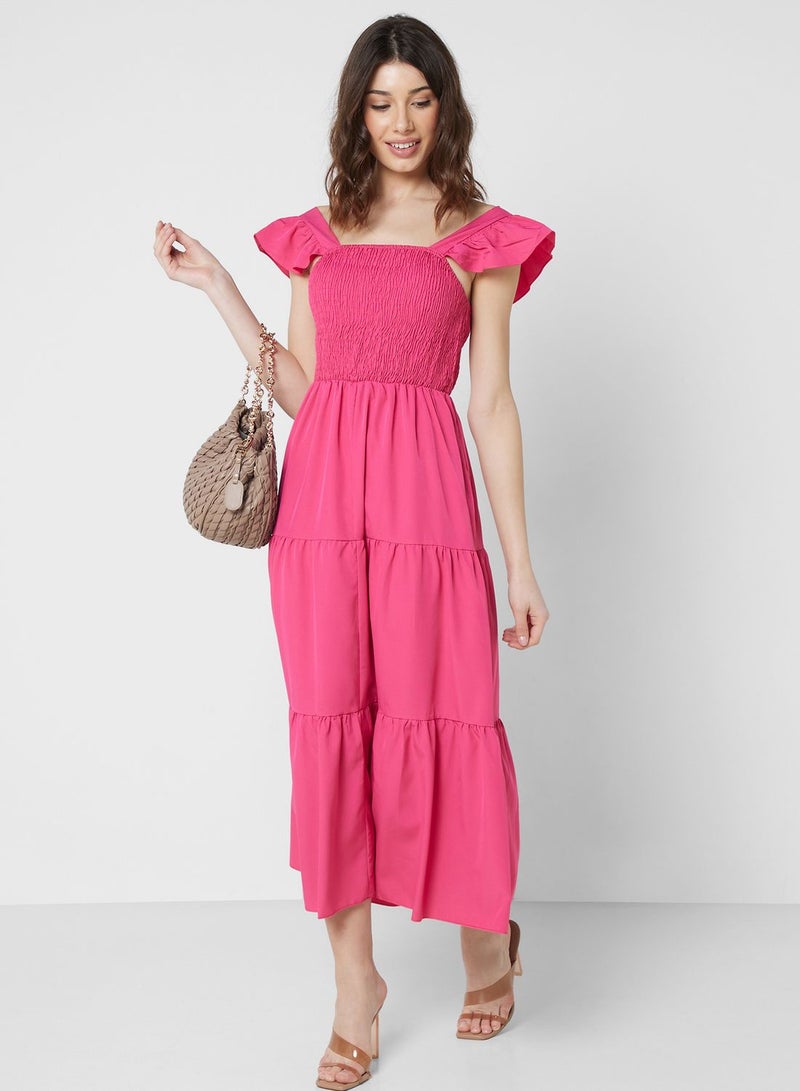 Tiered Dress With Baby Ruffled Sleeve