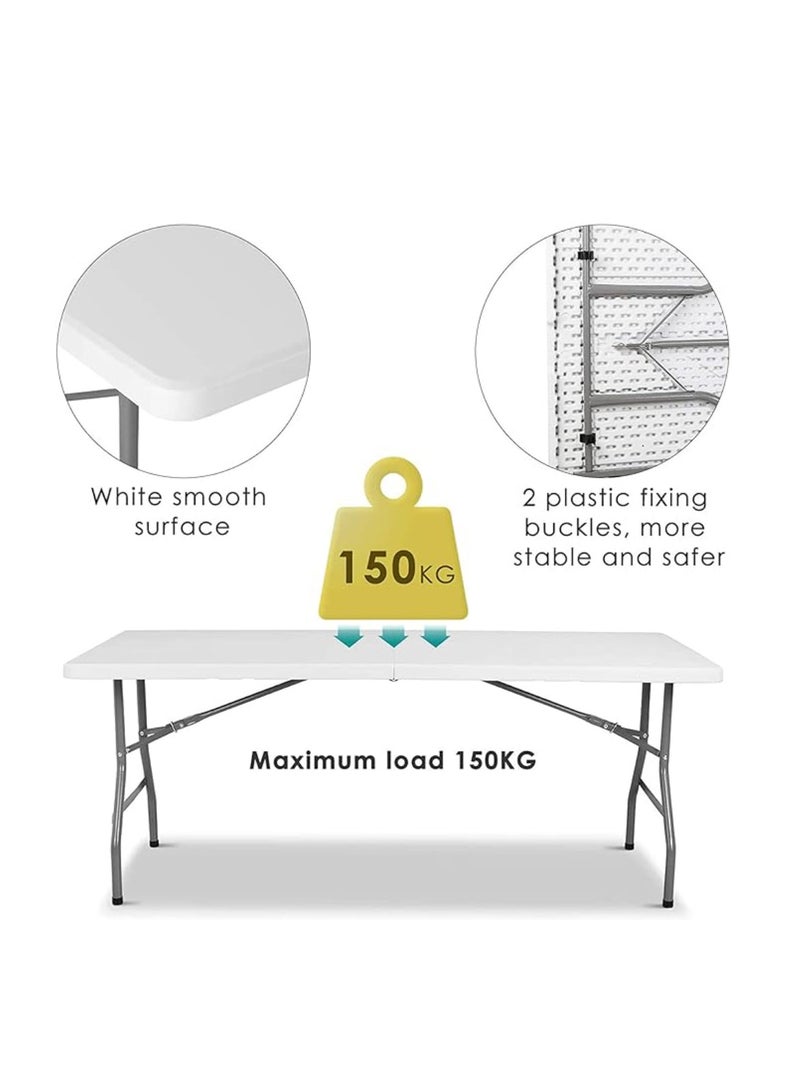 Heavy Duty Foldable Table Ideal For Crafts, Outdoor Events, Picnic Table, BBQ Party, Camping Table, Convenient to Carry With Handle, Lightweight, Portable Table 180X74X74CM Folding Table