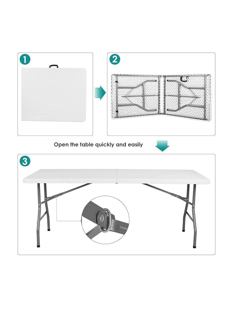 Heavy Duty Foldable Table Ideal For Crafts, Outdoor Events, Picnic Table, BBQ Party, Camping Table, Convenient to Carry With Handle, Lightweight, Portable Table 180X74X74CM Folding Table