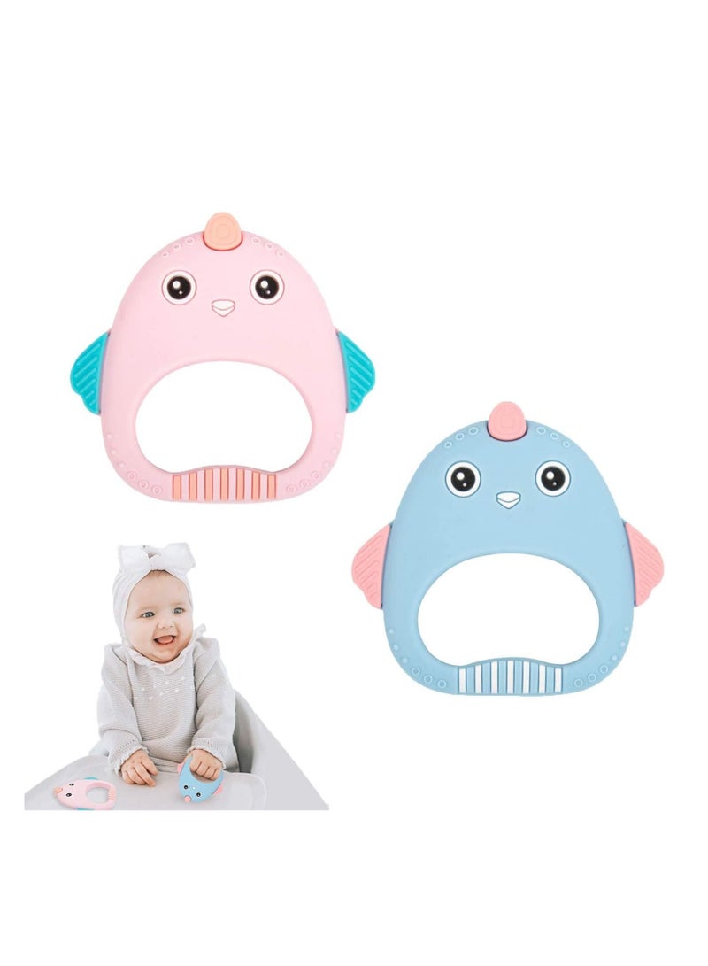 2 Pack Silicone Baby Teething Toys Organic Teether Soft Safe Chewable Baby Teethers Pain Relief Toy BPA Free, for Natural Brain Development, for Little Boy and Girl
