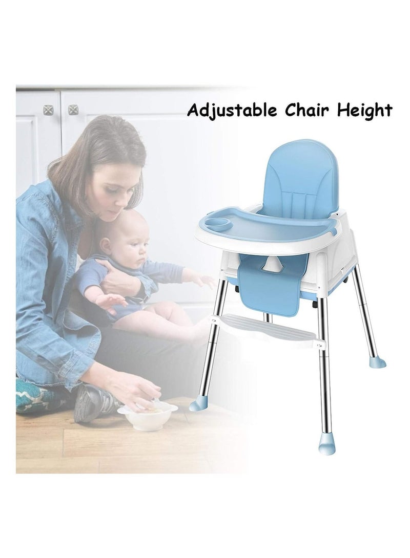 3 In 1 Convertible High Chair For Kids With Adjustable Height And Footrest Baby Toddler Feeding Booster Seat With Tray Wheels Safety Belt And Cushion For 6 Months To 3 Years