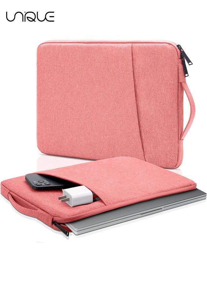 13.3 inch Laptop Sleeve Bag Compatible with MacBook Air Mac Pro M1 Surface Lenovo Dell HP Computer Bag Accessories Polyester Case with Pocket - Pink