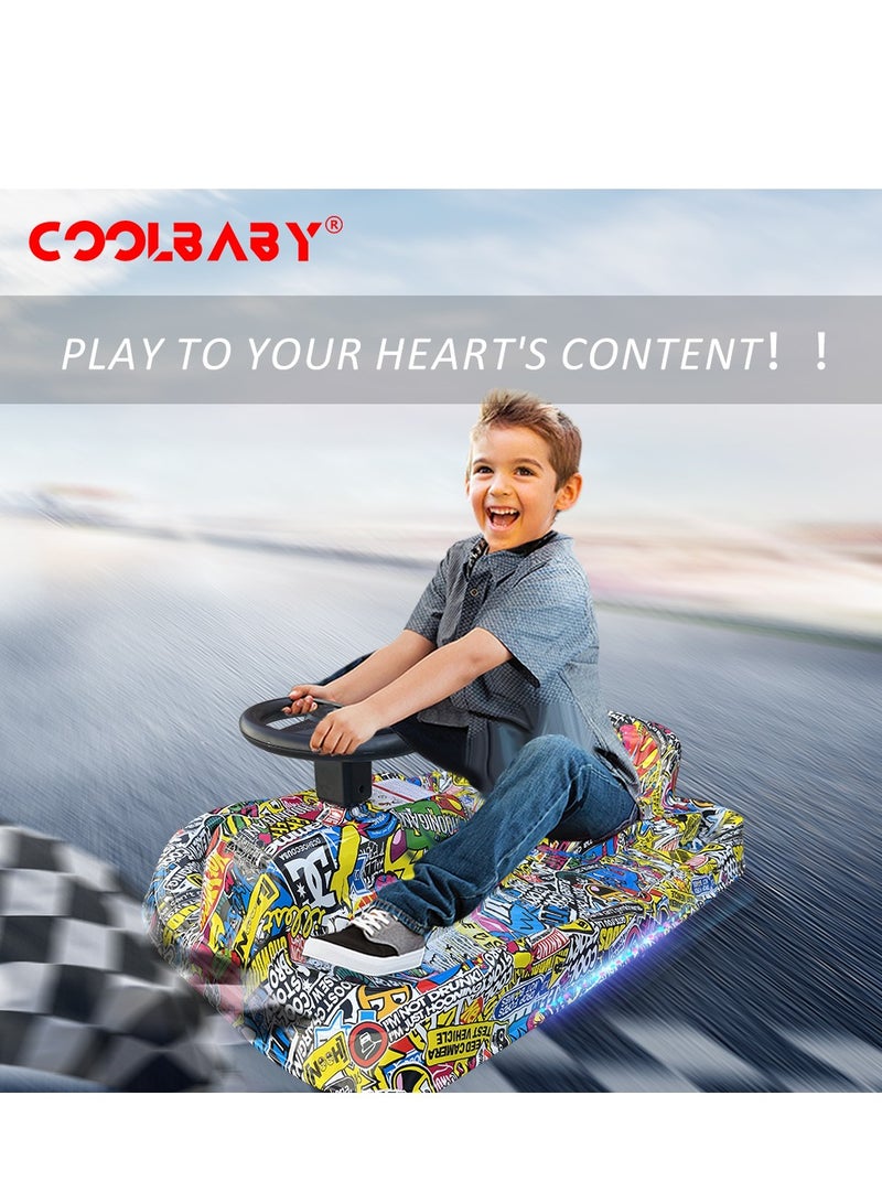 COOLBABY Drift Crazy Cart Electric Scooter with LED Light for Kids Ride On Toy with Helmet Protective Gear DP7D-JW