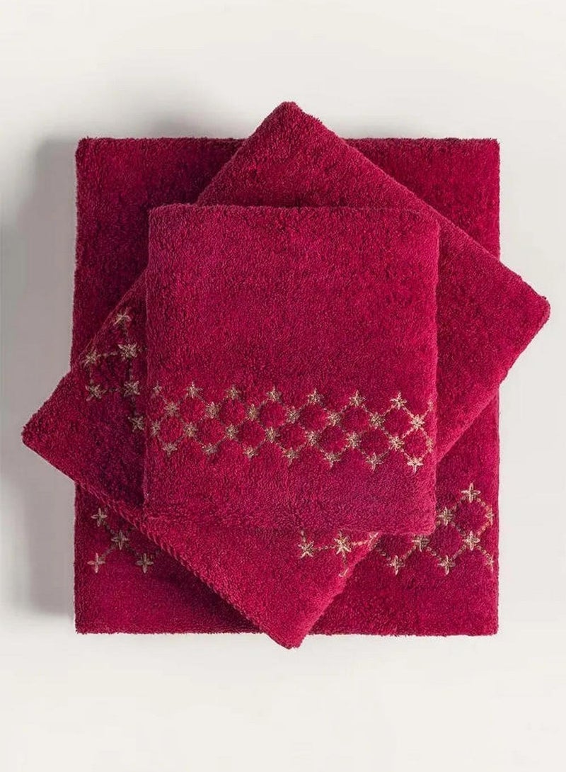 Crimson Combed 3pcs Embroidered Towel Set
