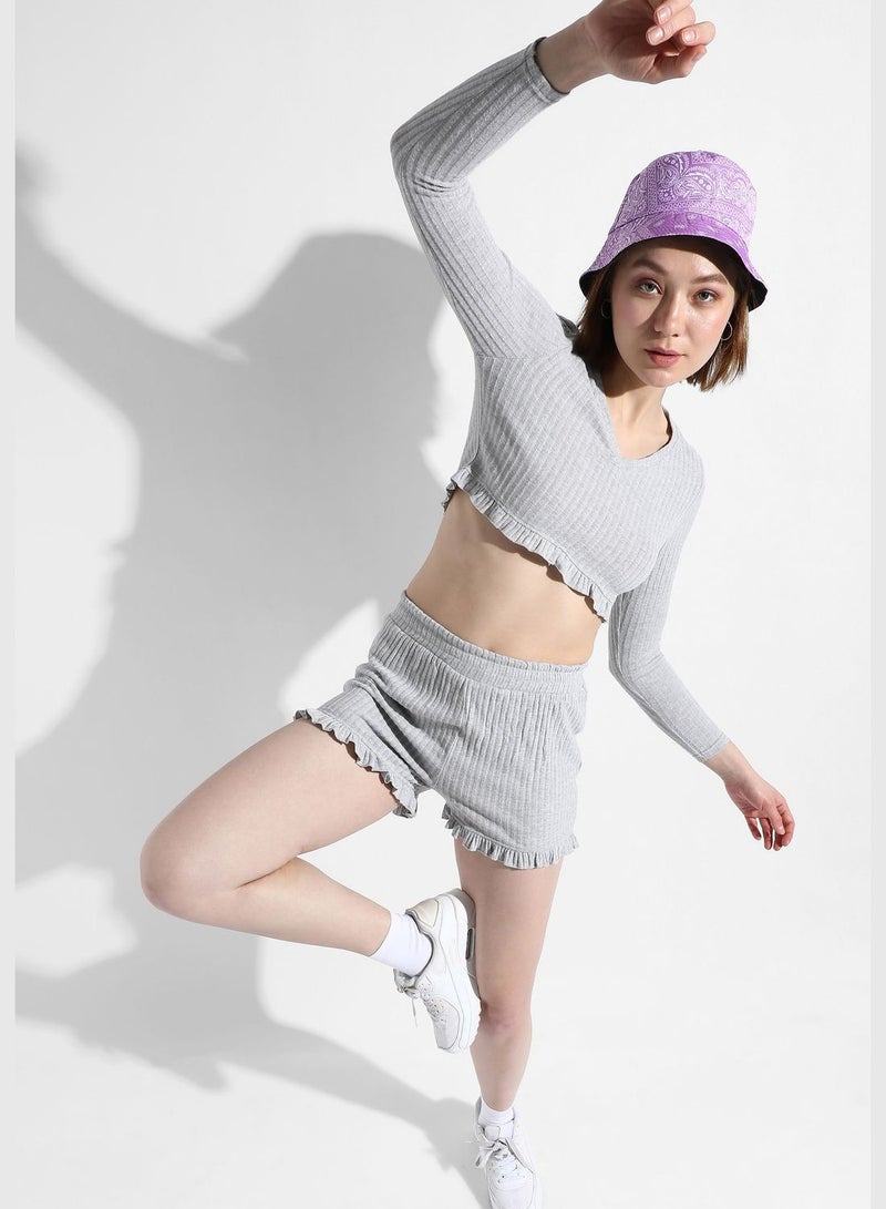 Women's Solid Grey Regular Fit Co-Ords Set