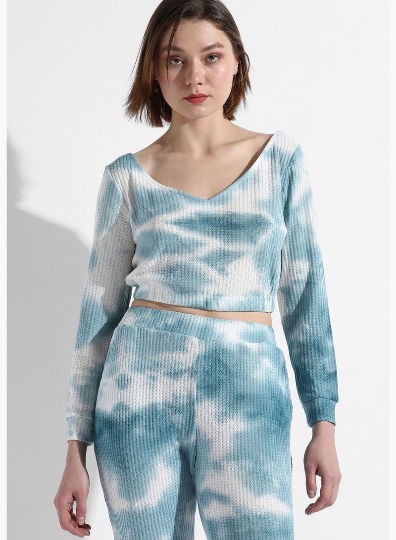 Women's Blue Tie-Dye Regular Fit Co-Ords Set