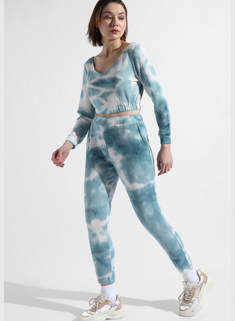 Women's Blue Tie-Dye Regular Fit Co-Ords Set