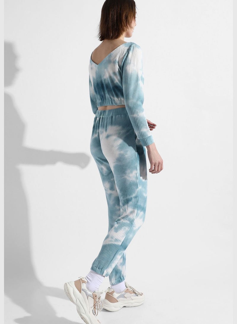 Women's Blue Tie-Dye Regular Fit Co-Ords Set