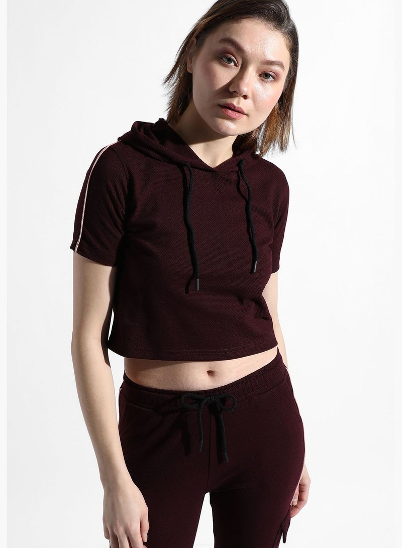 Women's Solid Maroon Regular Fit Co-Ords Set