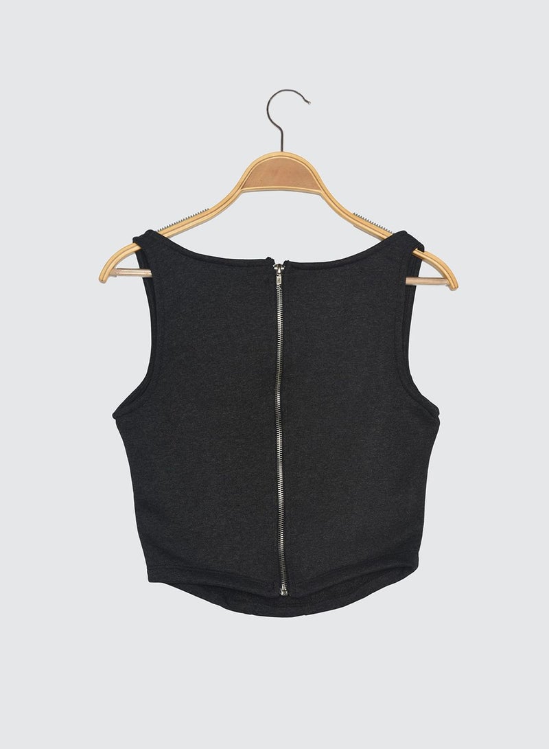 Zip Through Crop Tank Top