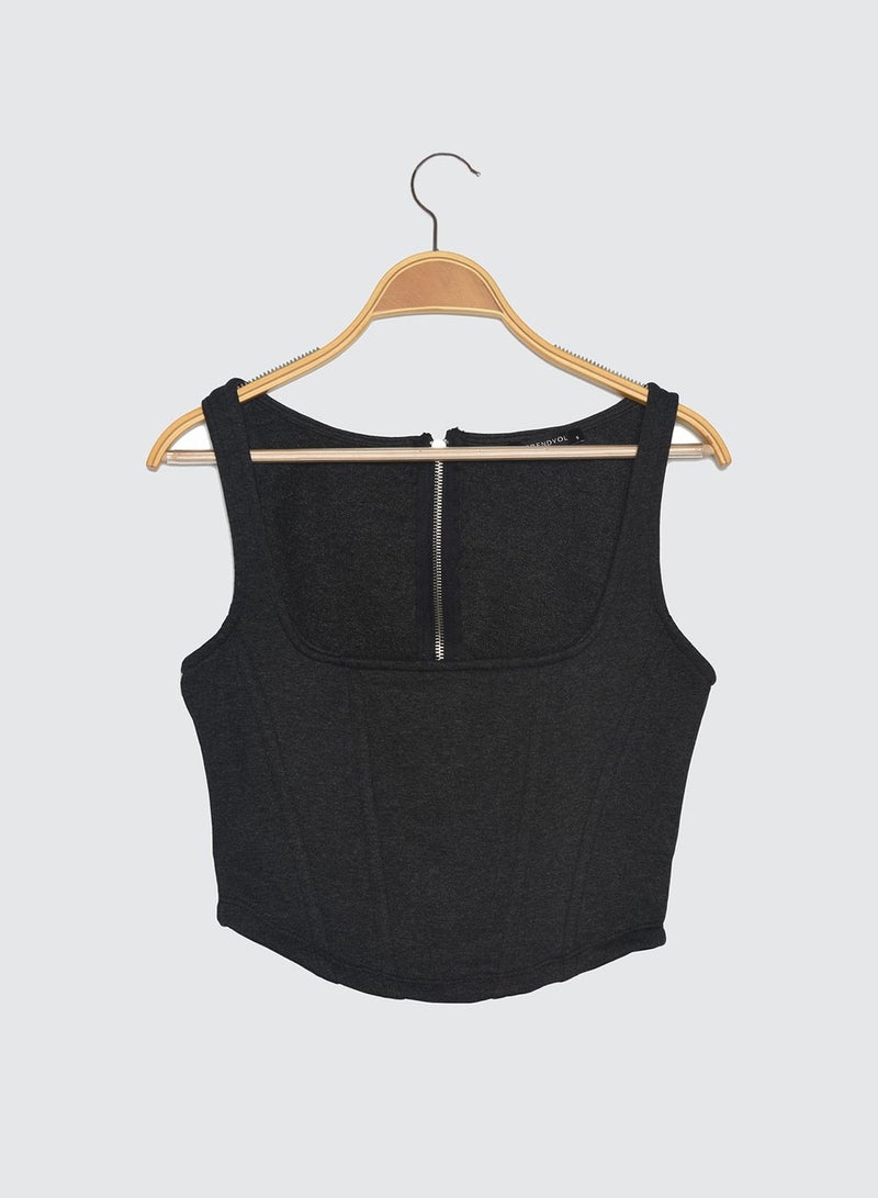 Zip Through Crop Tank Top