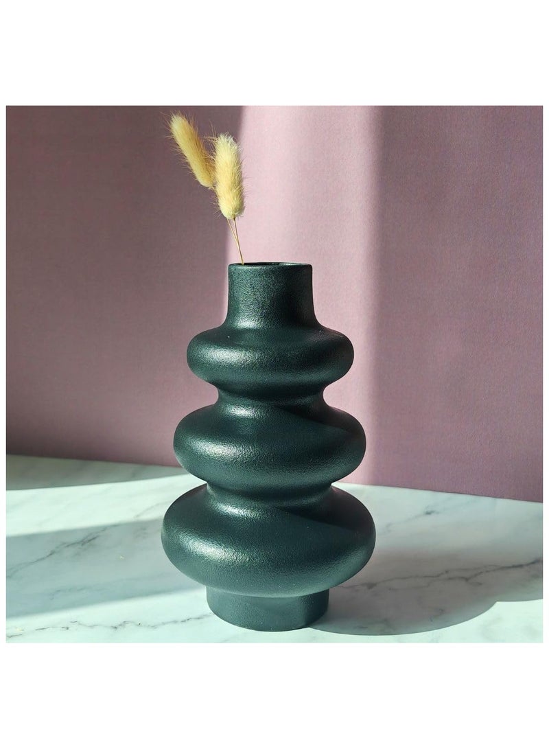 Wave Design Ceramic Vase - Medium, Black Modern Pampas Flower Vase, Minimalist Nordic Ins Style Vase for Home Decor, Wedding, Dinners, Party, Events, Office & Gifting