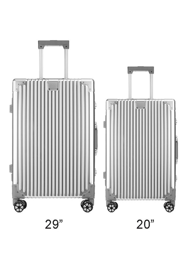 Set of 2 Hardcase Travel Suitcase Al-Mg Alloy Luggage Trolley With 4 Spinner Wheel 29 Inch And 20 Inch