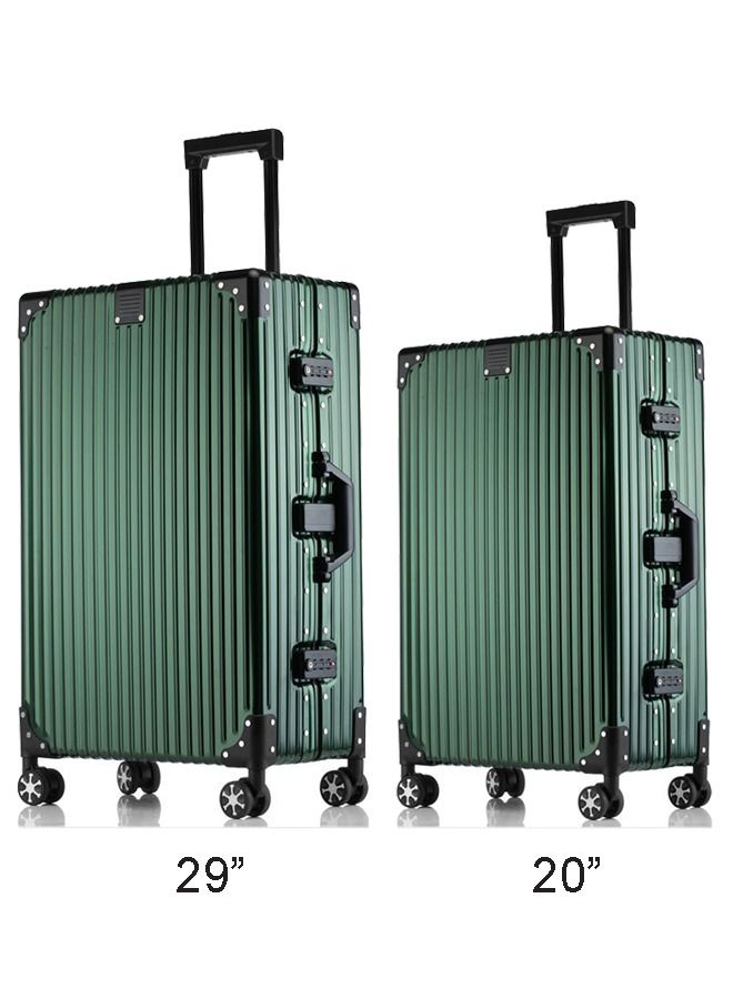 Set of 2 Hardcase Travel Suitcase Al-Mg Alloy Luggage Trolley With 4 Spinner Wheel 29 Inch And 20 Inch