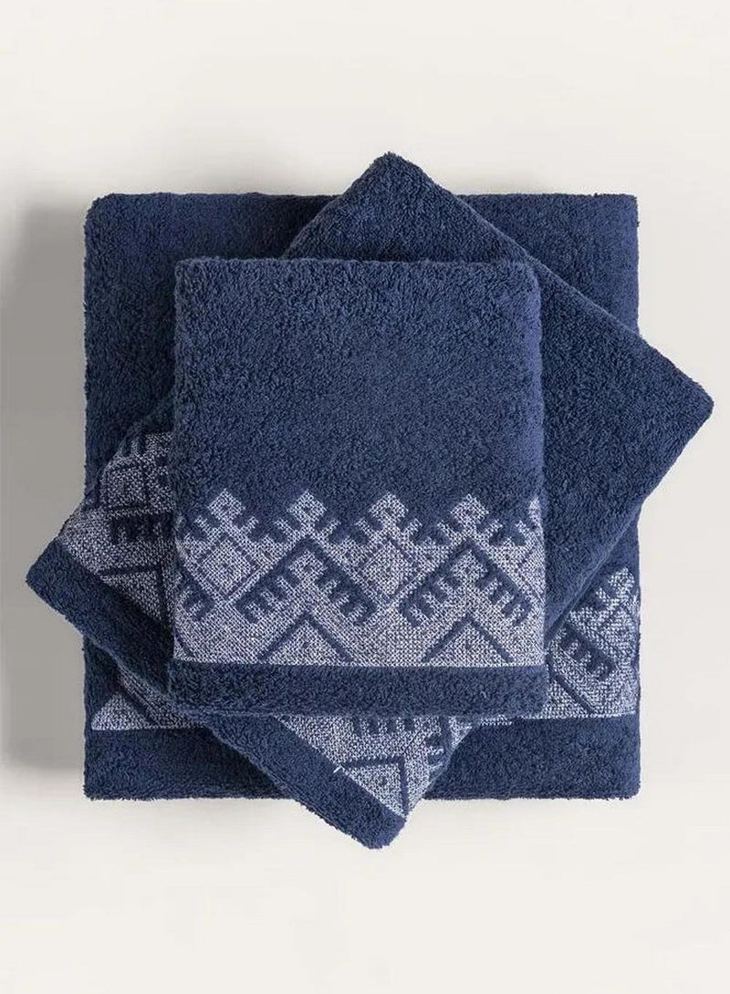 Crimson Combed 3pcs Embroidered Towel Set Blue