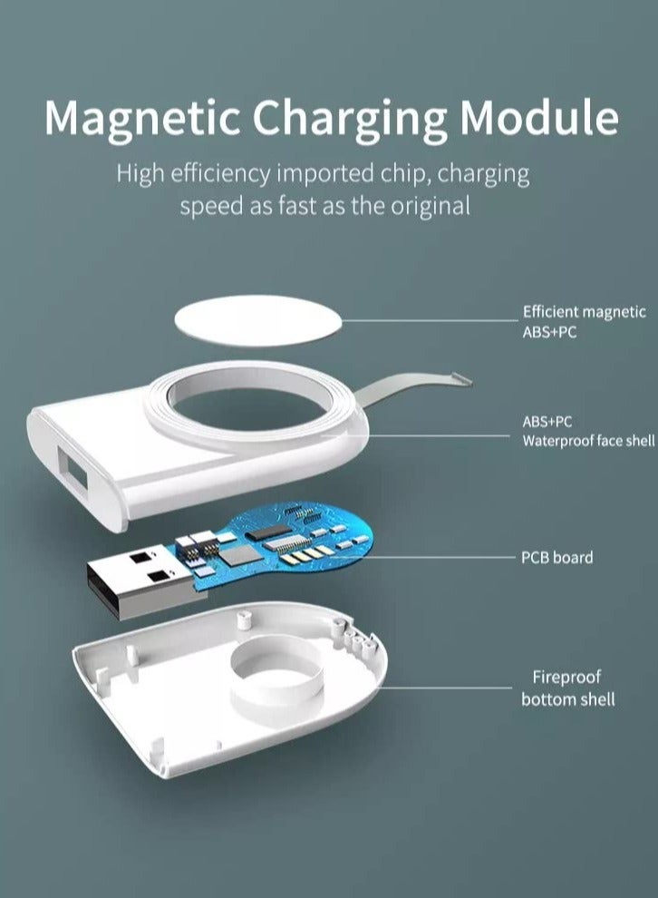 Mini Portable Magnetic Mobile Power Wireless Charger For Apple Watch white