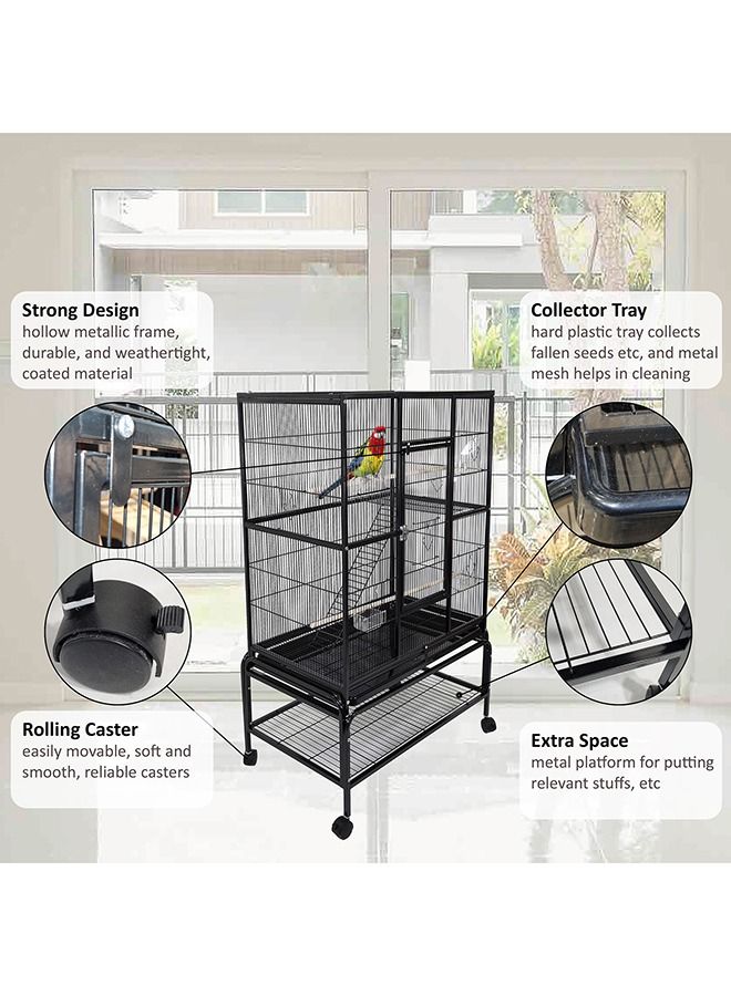 Bird Cage, Black Cage, Modern & Strong cage, Parrot Cage, Birds Home, Entertaining cage, Food Containers, Beautiful design, Indoor use, Easy to Assemble, Black color cage, 136 cm height