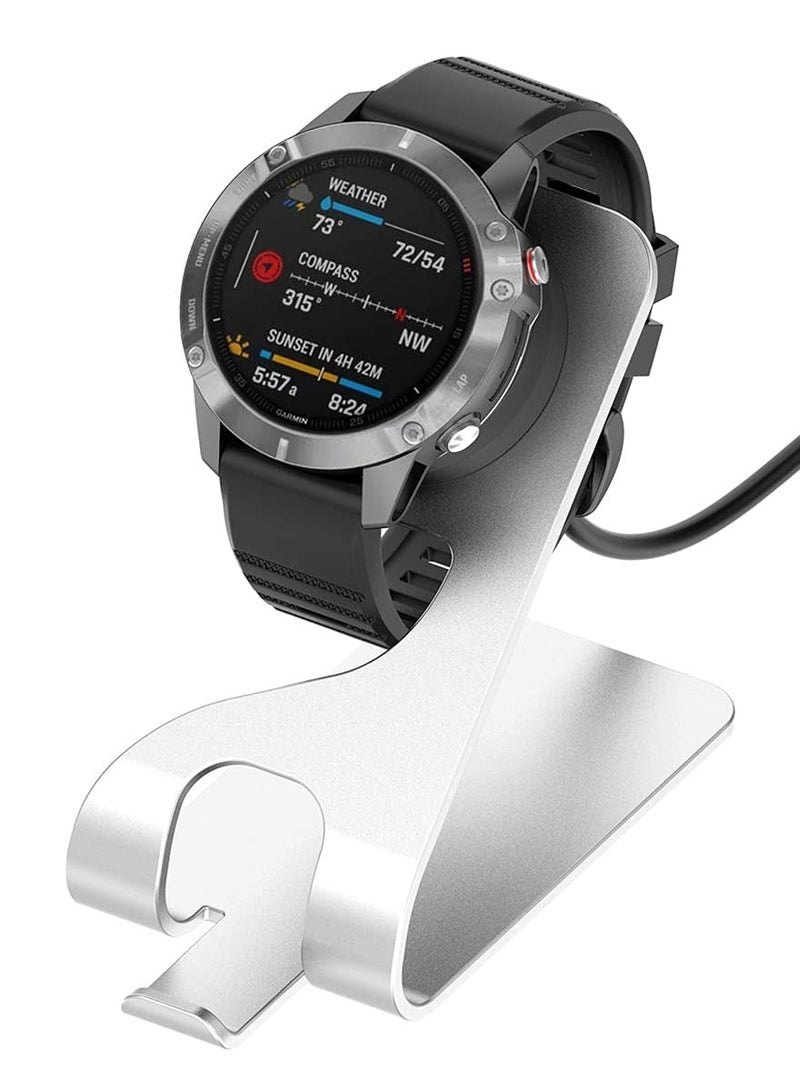 Charger Stand Dock Compatible with for Garmin Fenix 5 5S 5X Plus 6 6S 6X Pro 7 7S 7X, for Forerunner 45 45S 245 Music, for Vivoactive 3 4 4S, for Approach S40 S60 S12, for Venu Sq 2 2S Plus (Silver)