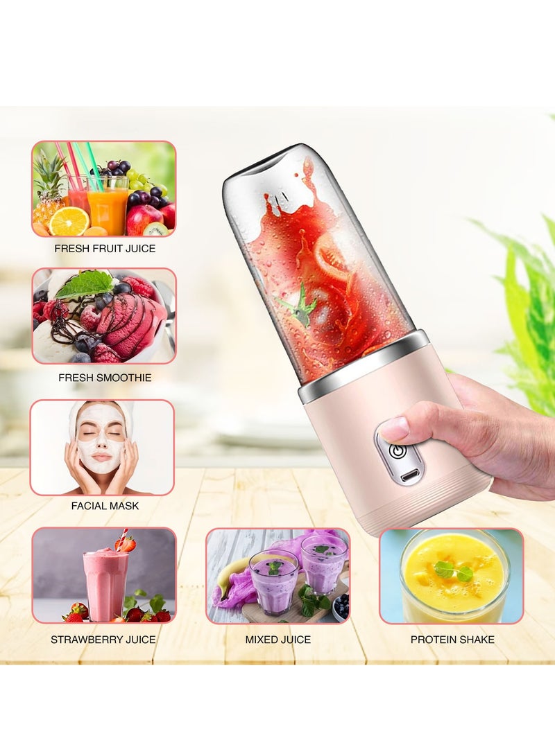 Rechargeable Electric Small Juicer Portable Personal Blender Juicer Cup 6 Blades 22000 RPM Super Long Battery Life Mini Juicer For Home Outdoor Capacity 400ML 3.7V - PINK