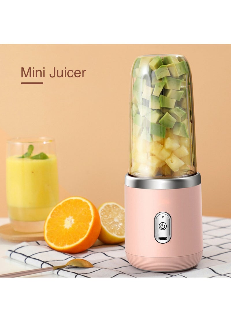 Rechargeable Electric Small Juicer Portable Personal Blender Juicer Cup 6 Blades 22000 RPM Super Long Battery Life Mini Juicer For Home Outdoor Capacity 400ML 3.7V - PINK