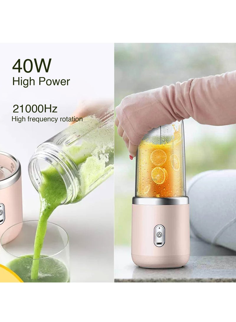 Rechargeable Electric Small Juicer Portable Personal Blender Juicer Cup 6 Blades 22000 RPM Super Long Battery Life Mini Juicer For Home Outdoor Capacity 400ML 3.7V - PINK