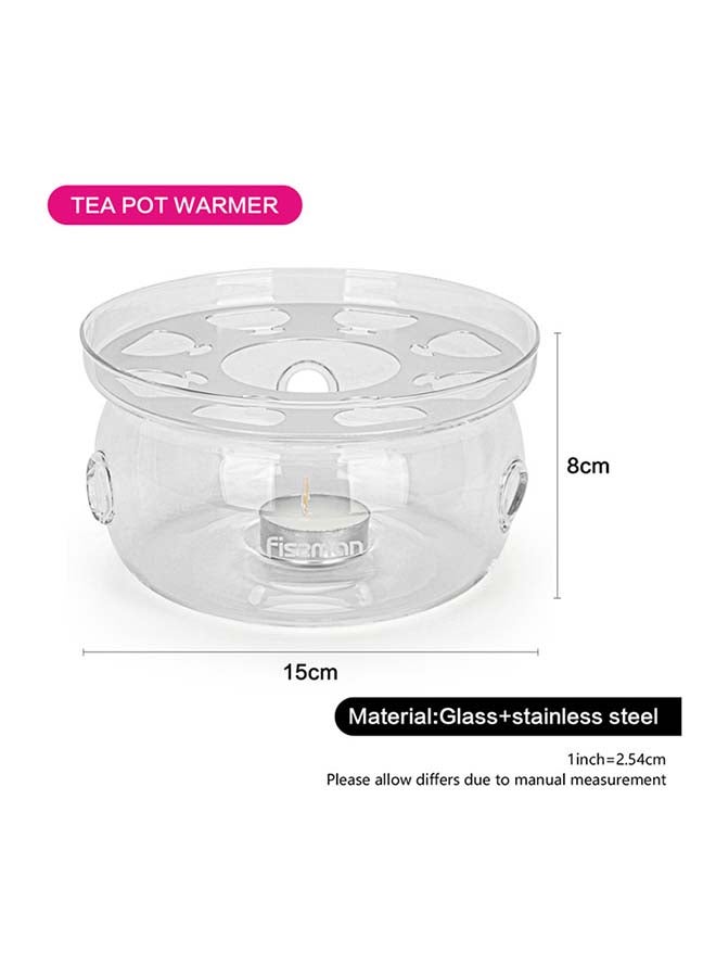 Tea Pot Warmer With Candle Heat Resistant Glass Clear 15x8cm