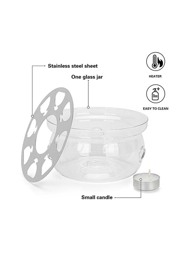 Tea Pot Warmer With Candle Heat Resistant Glass Clear 15x8cm