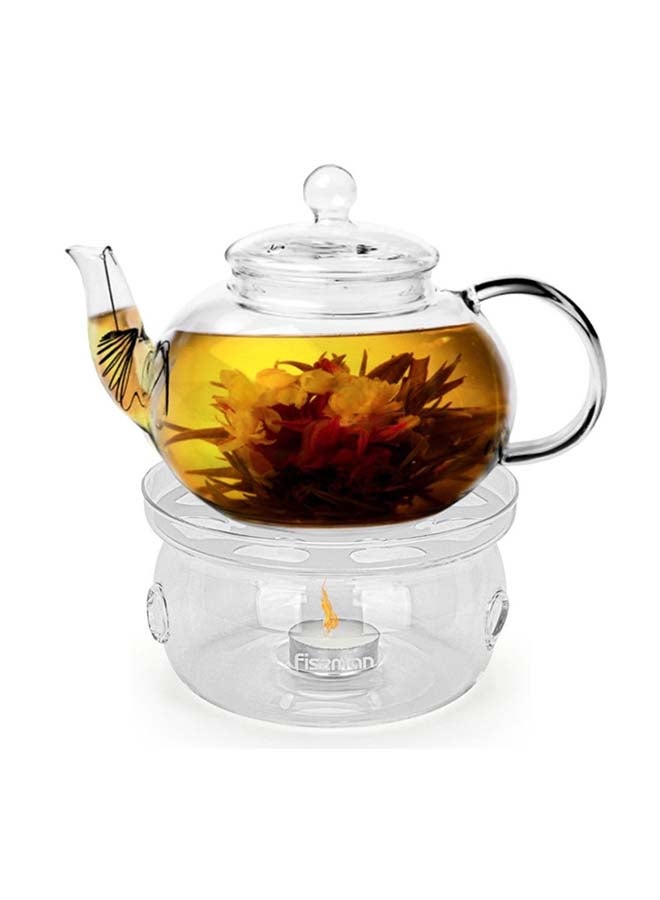 Tea Pot Warmer With Candle Heat Resistant Glass Clear 15x8cm