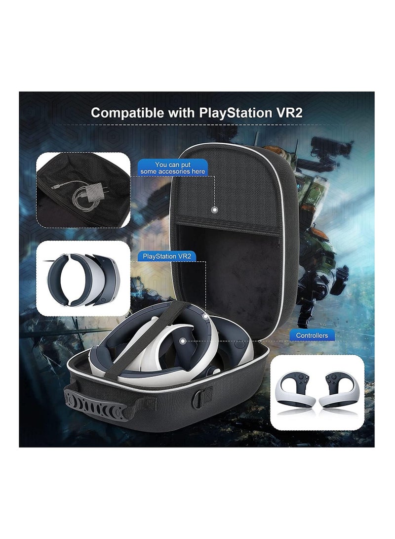 Hard Carrying Case for PlayStation VR2 All-in-One VR Gaming Headset and Touch Controllers, Portable Travel Cover Storage Bag with Shoulder Strap & Lens Cloth for PS VR2 Accessories, Black