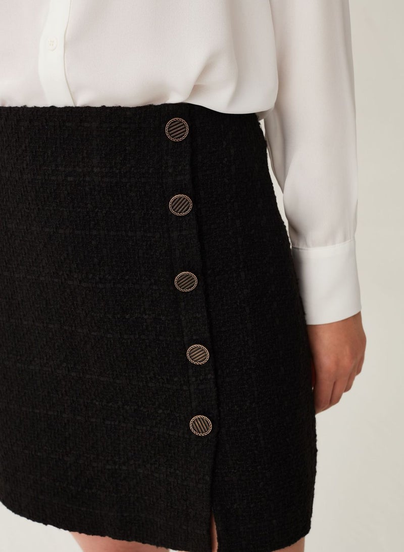 OVS Tweed Miniskirt With Buttons