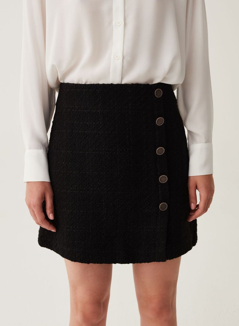 OVS Tweed Miniskirt With Buttons