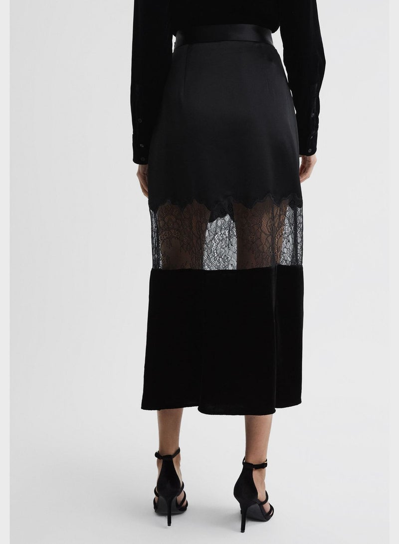 High Waist Lace Detail Skirt